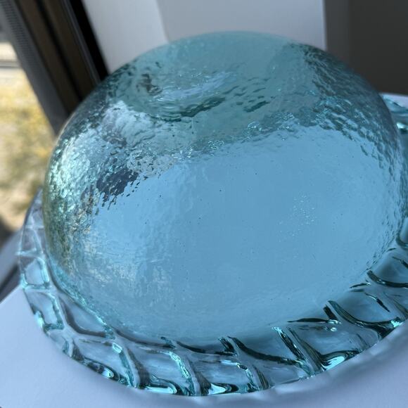 Fire and Light Recycled Glass Aqua Blue Bowl 9 1/2" Arcata, California Vintage - Picture 8 of 9